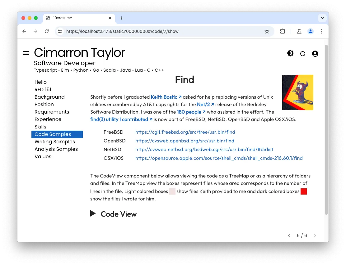 Selected code sample