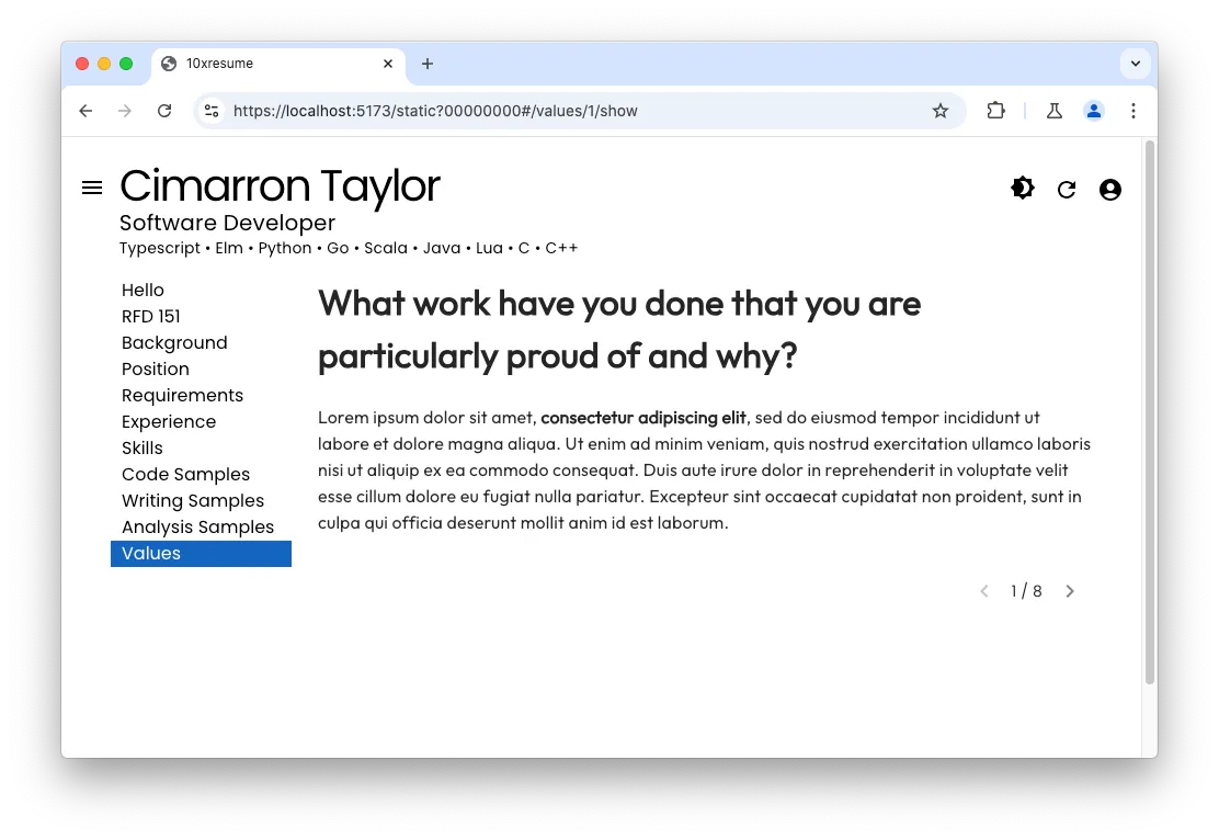 Answer to the selected question