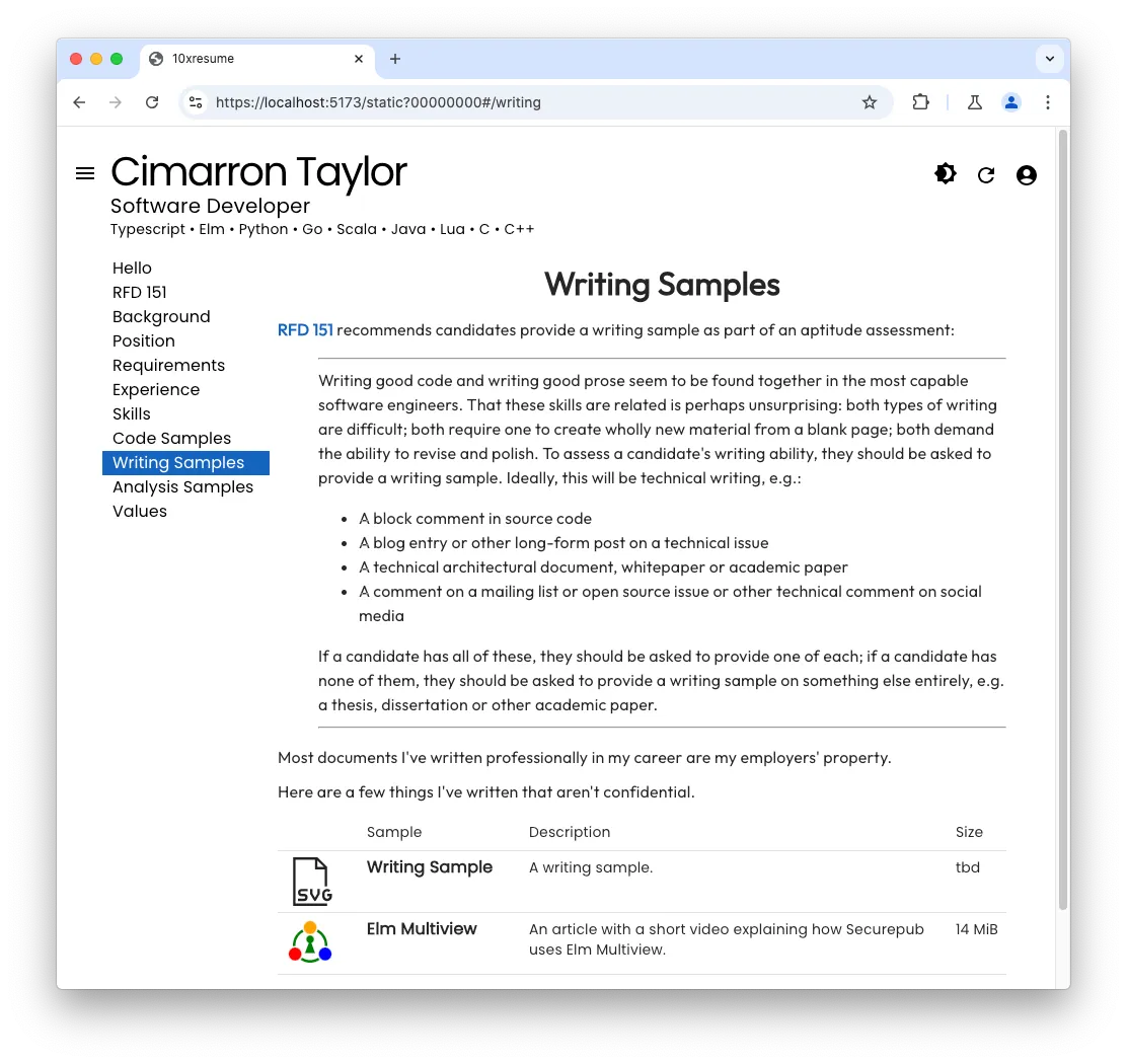 Writing samples page